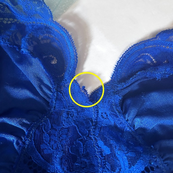 Olga Cobalt Blue Lingerie Set Negligee Full Sweep Nightgown Robe Lace Vtg 80s - Picture 14 of 16